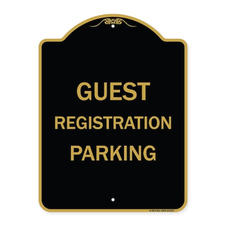 Signmission Designer Series Guest Registration Parking, Black & Gold Aluminum Sign, 18" x 24", BG-1824-23923 A-DES-BG-1824-23923